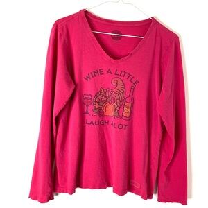 Life Is Good Magenta Pink Harvest Turkey Wine A Little Laugh A Lot Crusher Tee